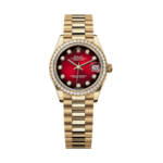 Rolex Date just ladies yellow gold red ombre dial 31mm