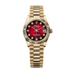 Rolex Date just ladies yellow gold red ombre diamond dial 31mm