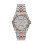 Rolex Date just rose gold silver fluted motif dial 36mm
