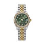 Rolex Date just ladies yellow gold green roman dial 31mm