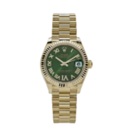 Rolex Date just ladies yellow gold diamond green dial 31mm