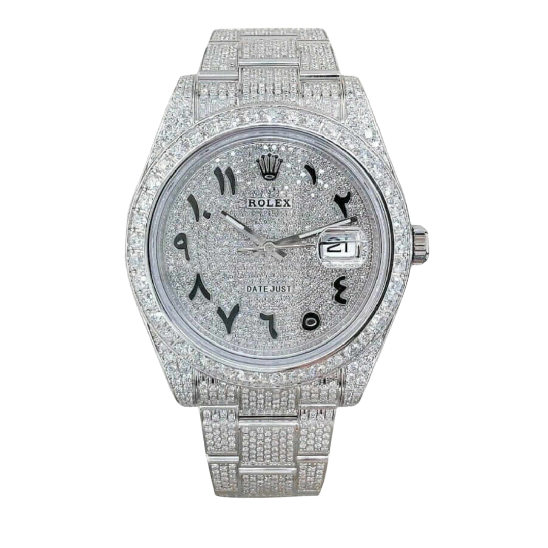 CRIATIVOSFEEDCASPERDRIPINVERNO_a83438ef-99e7-4710-8f65-c2d1e3a0bf14.png Rolex DATEJUST WHITE GOLD DIAMOND ARABIC DIAL ICED OUT - Image 1