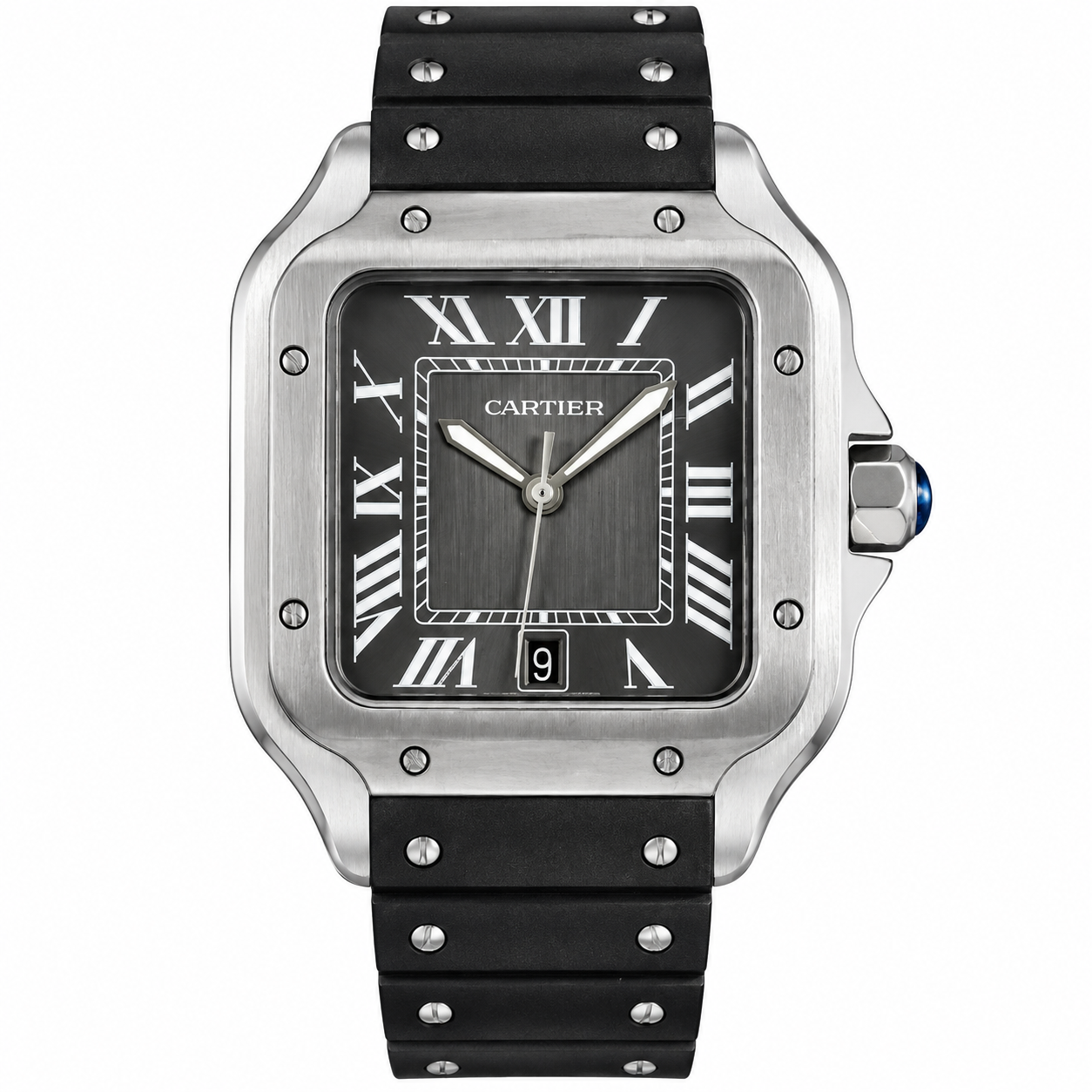 IMG-1428.png Cartier Santos 100 — Grey Dial With Strap 40MM - Image 1