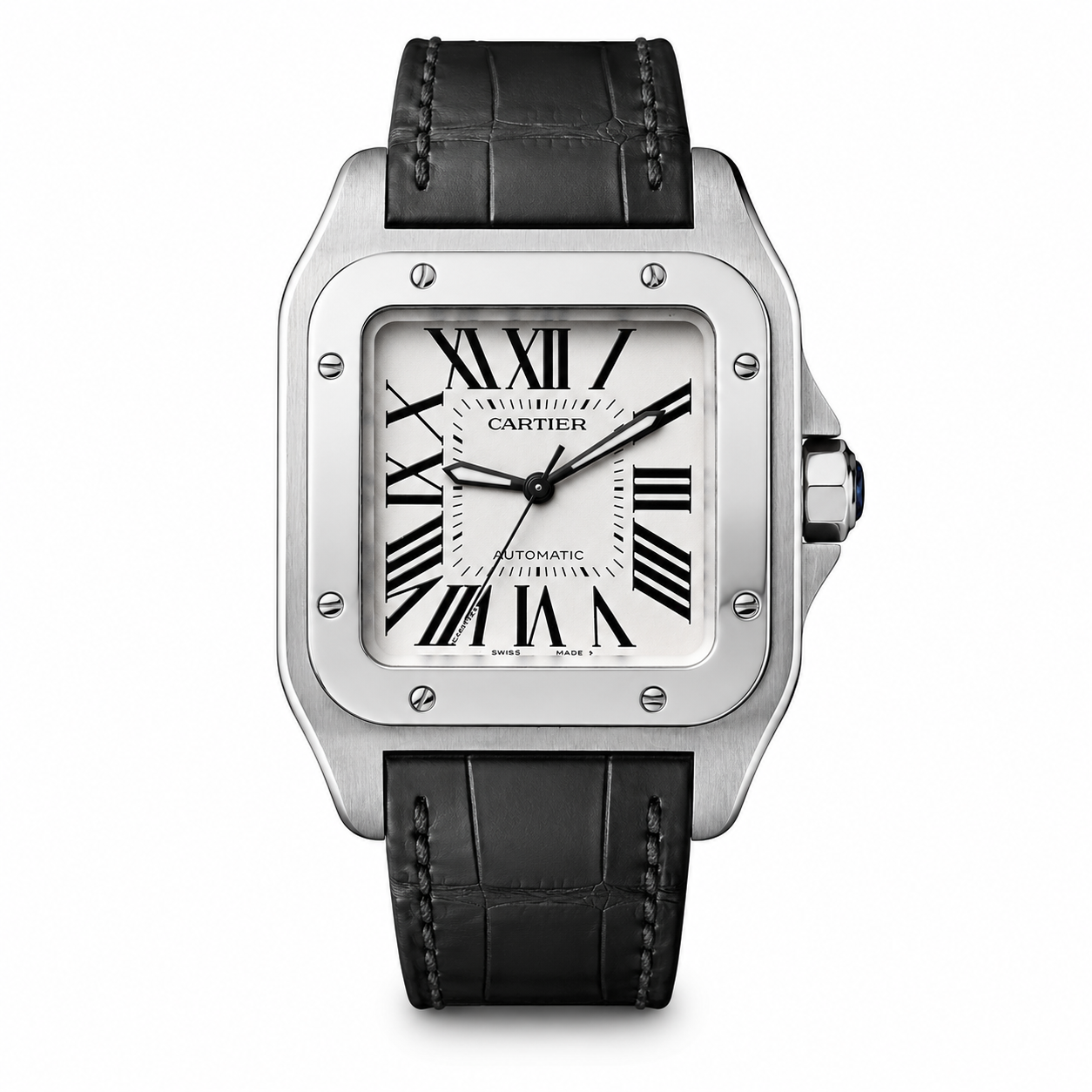 IMG-5669-1.png Cartier Santos 35.5mm Medium White Dial Leather Strap - Image 1
