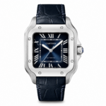 Cartier Santos 35.5mm Steel Blue Dial Blue Leather Strap