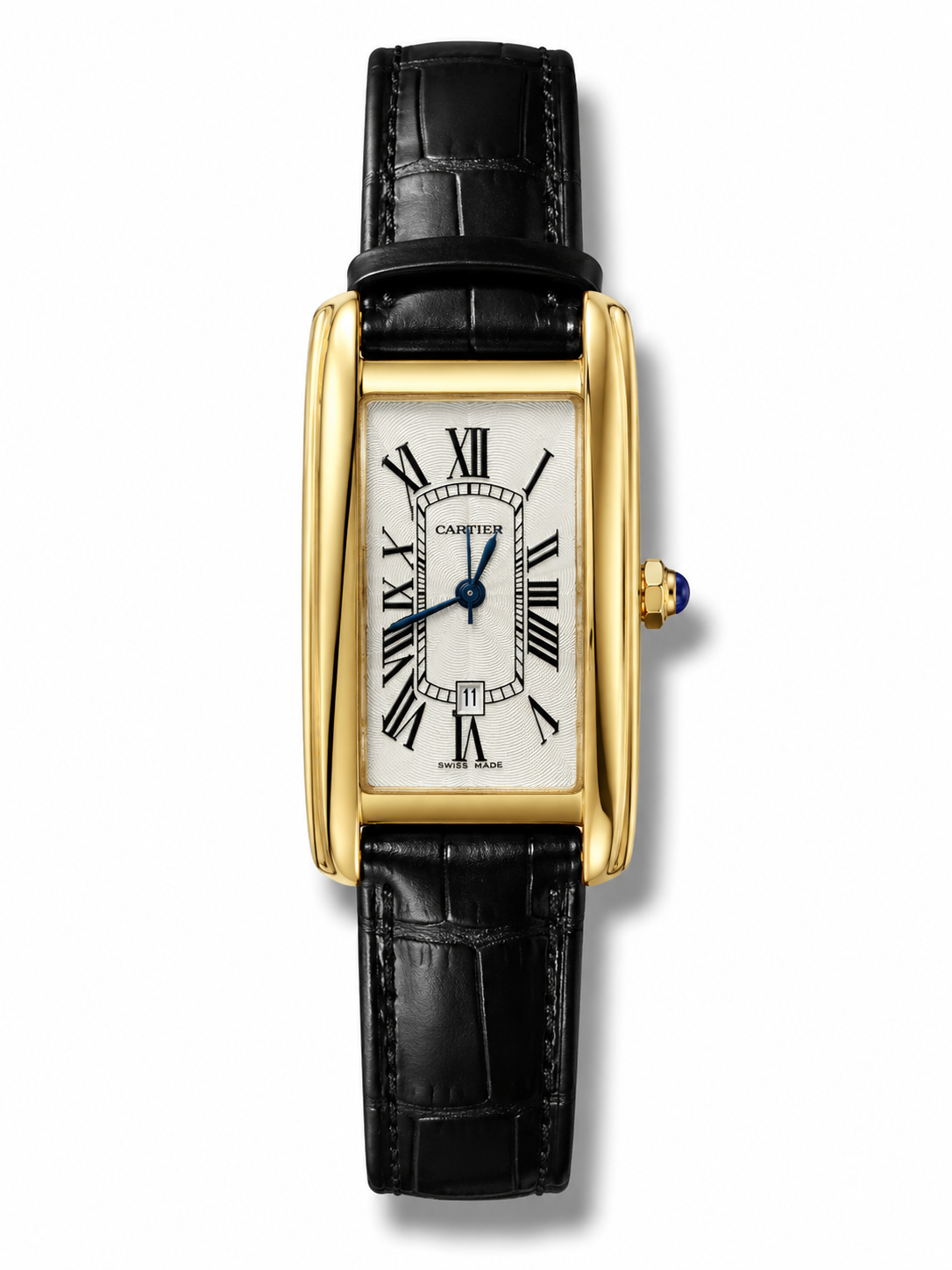 IMG-5709.png Cartier Tank Americaine – Yellow Gold White Dial Leather Strap 33MM - Image 1