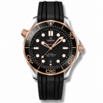 Omega Diver 300M CoAxial Master Chronometer Two Tone Black Dial Rubber Strap 42 mm