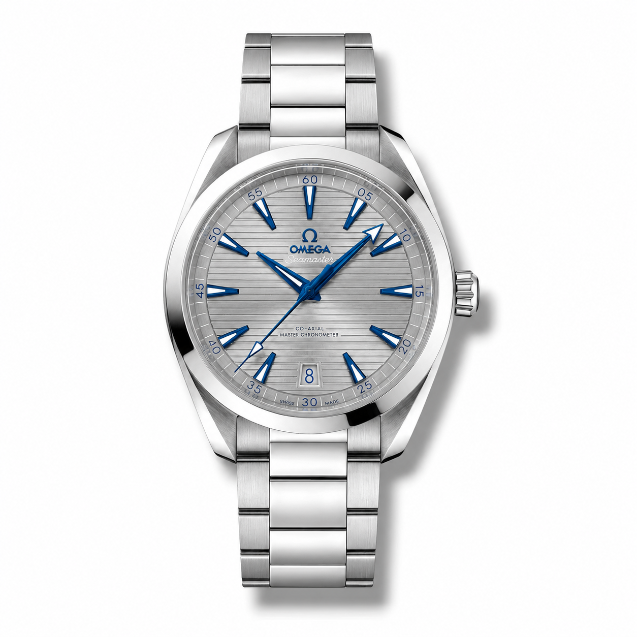 IMG-5996.png Omega AquaTerra 150M Co-Axial Master Chronometer – Silver Dial Blue Hands Steel Bracelet 41mm - Image 1