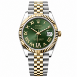 Rolex Datejust TwoTone Green Roman Dial Jubilee 31MM