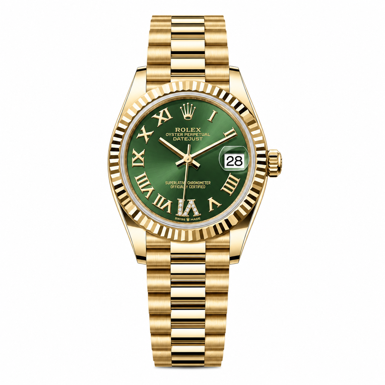 IMG-6102.png Rolex Datejust Full Gold – Green Roman Dial 31mm - Image 1