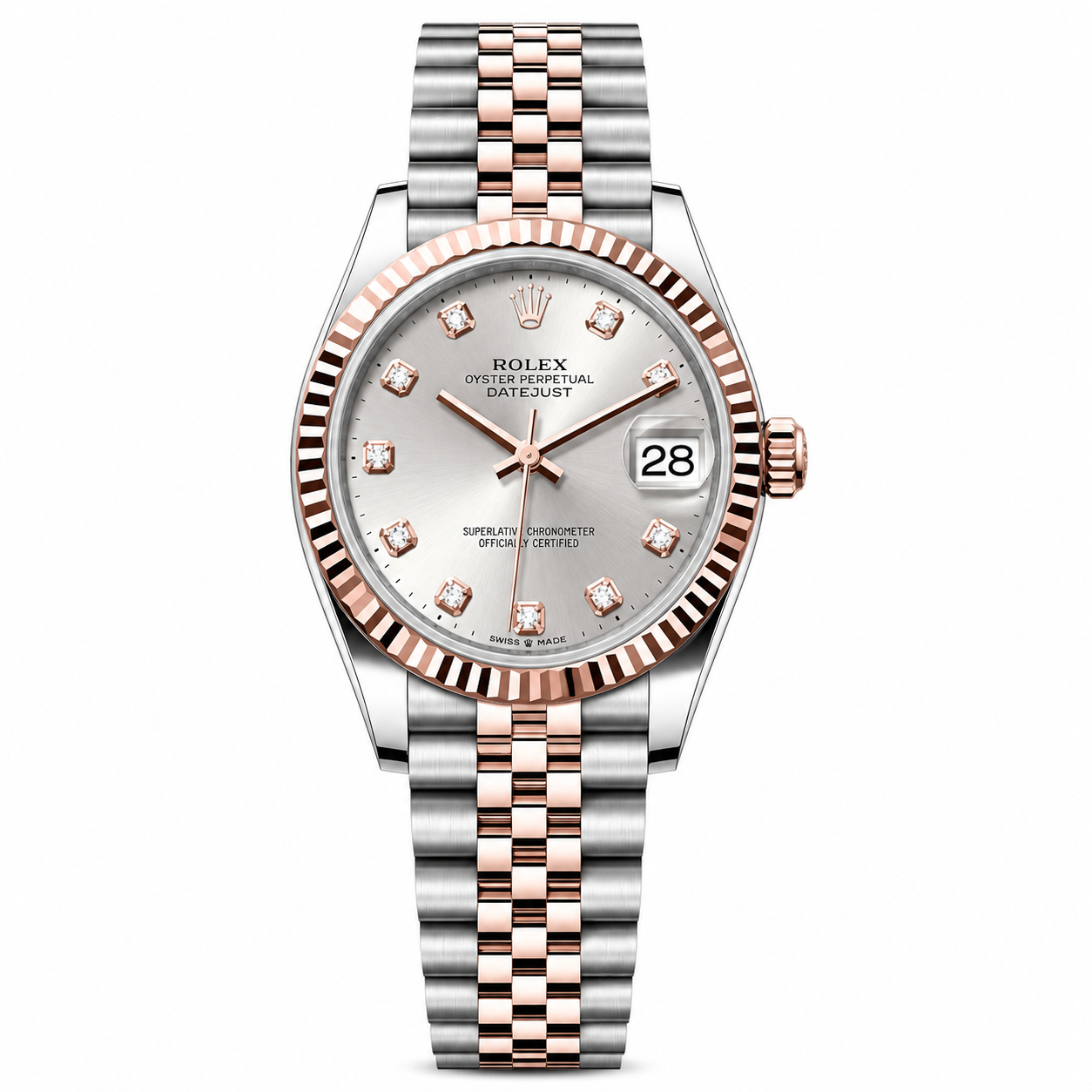 IMG-6113.png Rolex Datejust – Everose & Steel Silver Diamond Dial 31MM - Image 1