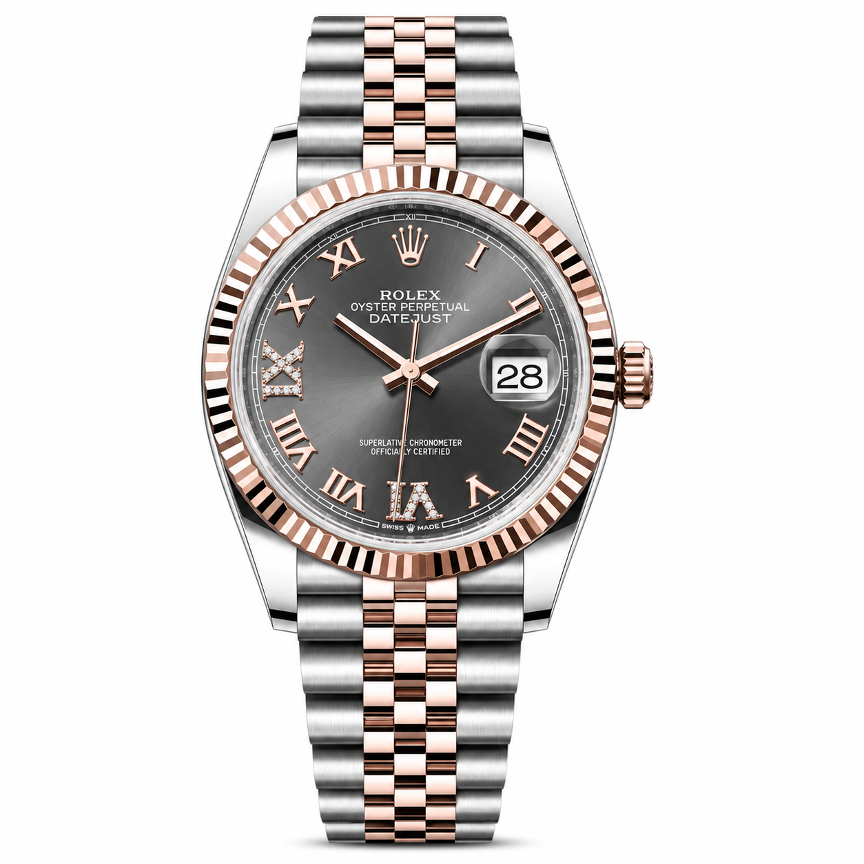 IMG-6194.png Rolex Datejust Two Tone Pink Gold Grey Rhodium Roman Dial Jubilee 36mm - Image 1