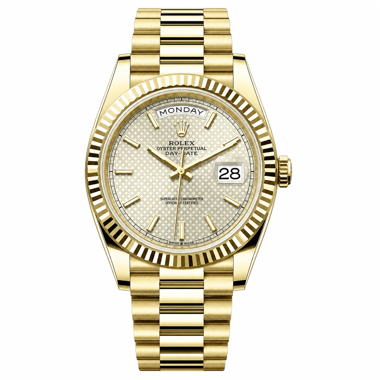 IMG-6389.png Rolex Day-Date Textured Silver Dial President Gold 40mm - Image 1