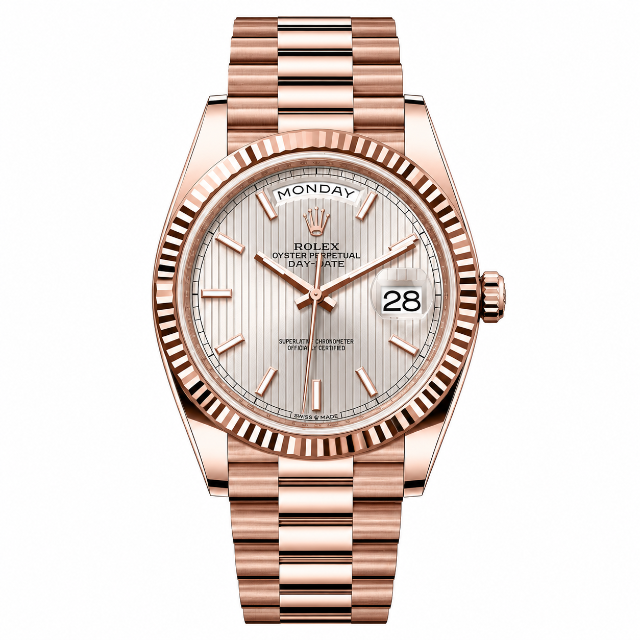 IMG-6392.png Rolex Day-Date Silver Stripe Dial Rose Gold President 40mm - Image 1