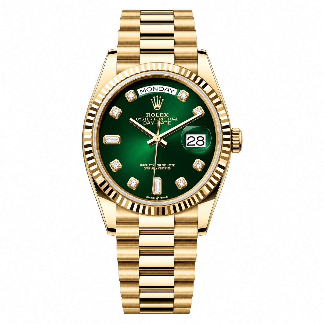 IMG-6400.png Rolex Day-Date Green Sunburst Diamond Dial Gold President 36mm - Image 1