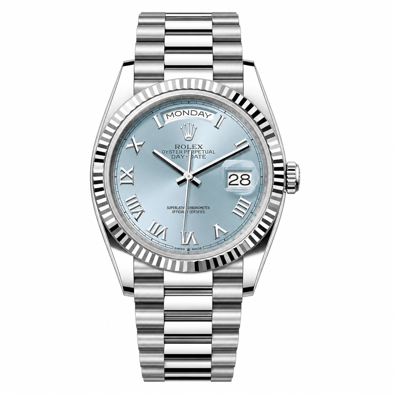 IMG-6402.png Rolex Day-Date Ice Blue Roman Dial Silver President 40mm - Image 1
