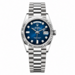 Rolex Day-Date Blue Sunburst Diamond Dial Silver President 36mm