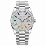Rolex Day-Date Ice Diamonds Rainbow Dial Silver President 36mm