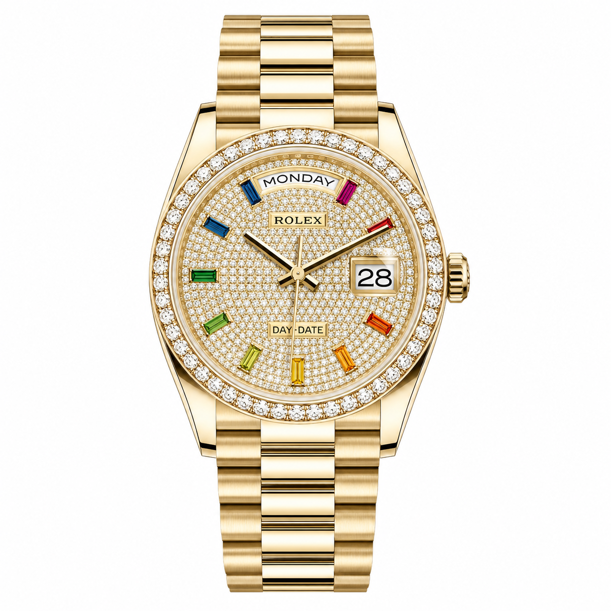 IMG-6416.png Rolex Day-Date Ice Diamond Rainbow Dial Gold President 36mm - Image 1