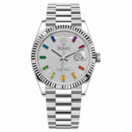 Rolex Day-Date Rainbow Pave Dial Silver President 36mm