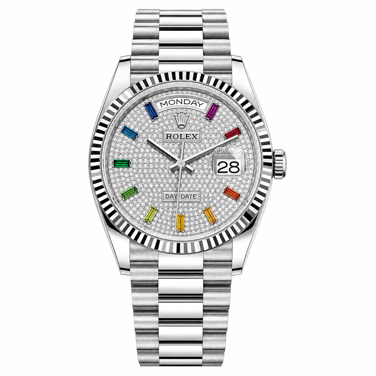 IMG-6425.png Rolex Day-Date Rainbow Pave Dial Silver President 36mm - Image 1